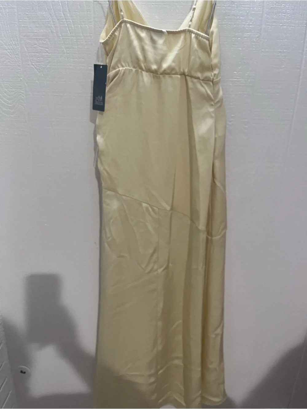 wild fable Pale Yellow Satin Maxi Dress with Side Ruching